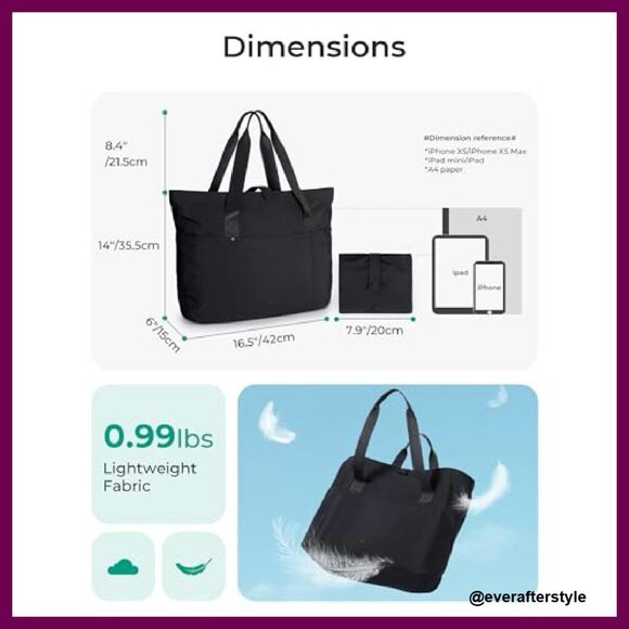 Foldable Zipper Tote Bag Large Travel Work Shoulder Bag Minimal Chic - Picture 3 of 8